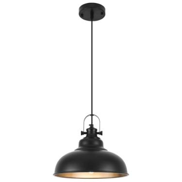 Imagem de GUIHUALOVE Luminárias Pendentes Pretas Para Ilha De Cozinha, Luminária Pendente Em Formato De Cúpula De 11,4 Polegadas, Luminária Pendente Estilo Fazenda, Luminária Pendente Para Ilha De Cozinha, S