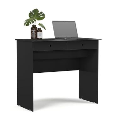 Imagem de Escrivaninha Bancada para Notebook Quarto Mesa de Computador Home Office Estudo Estação de Trabalho com 2 Gavetas (Preto)