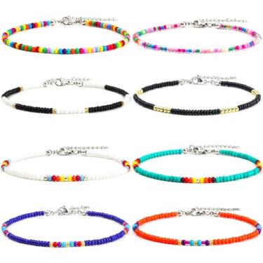 Imagem de XIJIN Conjunto de tornozeleiras femininas com contas coloridas boho com contas coloridas 8 peças, Medium, Vidro, Sem Pedra Preciosa