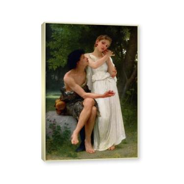 Imagem de NHLDZYH Moldura dourada champanhe. Impressões de arte William Adolphe Bouguereau - Pintura de retrato - (Suas primeiras joias) - Pôster temático de mitologia grega - Pôster de decoração de parede