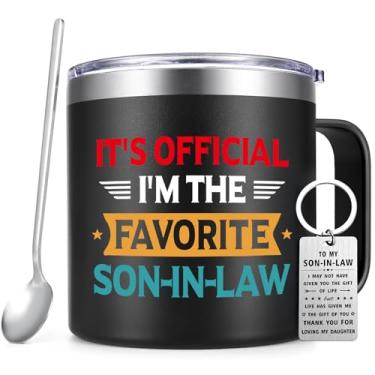 Imagem de Qtencas Caneca favorita do genro, presentes de casamento de noivado da sogra do sogro para o genro, caneca de café de aço inoxidável de 400 ml, presentes de aniversário, Natal, Dia dos Pais, preta