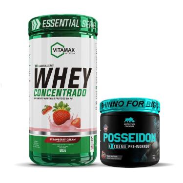 Imagem de Kit Whey Protein Concentrado 100% Vitamax + Pré Treino Posseidon 250g Nutrição Para Bigs-Unissex