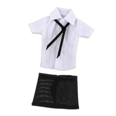 Imagem de Esquirla Roupas para figuras femininas 1/12, camisa curta em miniatura com gravata, feita à mão, traje completo para figuras femininas de 6'', Camisa Branca