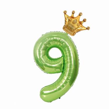 Imagem de hengximaoyi Balão Número 9 De Coroa Verde 40", Metalizado Gigante Grande, Balões Decoração Aniversário Selva, Suprimentos Para Chá Bebê Festa Infantil Anos (Verde 9)