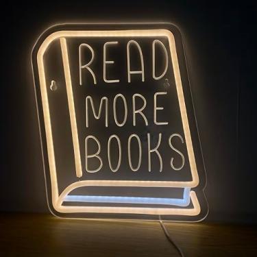 Imagem de wthreestone Leia Mais Livros Letreiro De Neon Para Decoração Parede Sala Aula Luzes Led Reguláveis Iluminam Quarto Livraria Leitura Biblioteca Museu Estudo