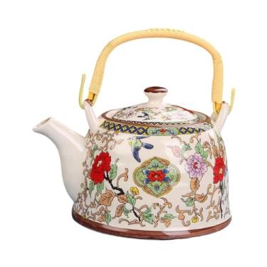 Imagem de Fenteer Chaleira de chá de bule de cerâmica Bule de café com infusor removível para família interior externa, Flores E Pássaros