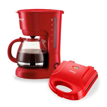 Imagem de Kit Cafeteira Elétrica 18 Xícaras PCA019 com Sanduicheira Grill PSD119 Lenoxx Vermelha 127V