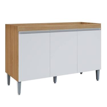 Imagem de Balcão Pia Manu 120cm 3 Portas Amêndoa-branco Sem Tampo Ajl Móveis Amêndoa-branco