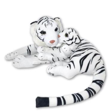 Imagem de Tigre Branco de Pelúcia com filhote Fofy Toys Pelúcia Realista