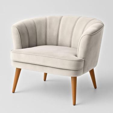 Imagem de Poltrona Estofada para Sala de Estar Moderna Tecido Veludo Pés Palito 