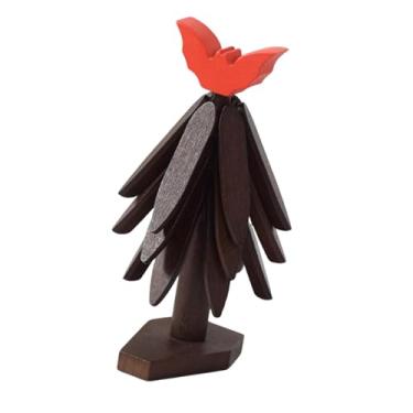 Imagem de Ioensy Suporte para copos de árvore de Natal, suporte de madeira em formato de árvore, decoração para casa, porta-copos, jogo americano de Halloween, Top Vermelho