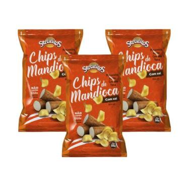 Imagem de Mandioca Chips com Sal Sertanitos Crocante 50g - 3 Pacotes