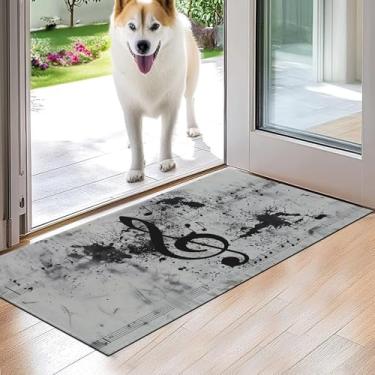 Imagem de VODRM Tapete de porta interior com nota musical, capacho vintage preto e branco, 43 x 75 cm, tapete de borracha antiderrapante antiderrapante para varanda, quarto, cozinha, capachos, presentes