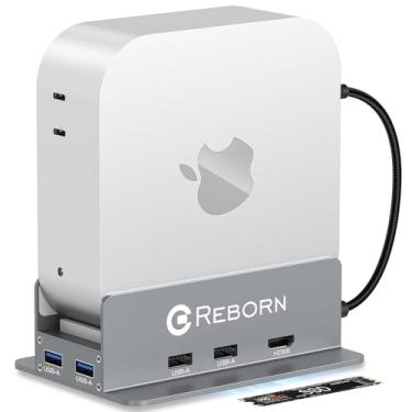 Imagem de Reborn Base e suporte para Mac mini M4 com gabinete SSD NVMe, Hub Mac Mini M4 com HDMI 4K60Hz, 4K60Hz DP, 5G USB A*2, USB A 2.0*2, leitor de cartão TF/SD Hub USB 9 em 1 para Mac mini M4, Mac mini M4