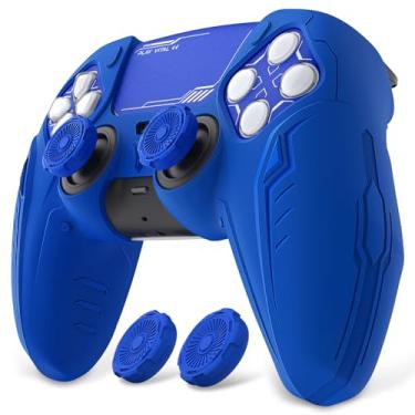Imagem de PlayVital Conjunto de capa de silicone para controle PS5 - compatível com base de carregamento, capa de proteção total com design CyberMech futurista, capa macia com alças de polegar e adesivos - azul