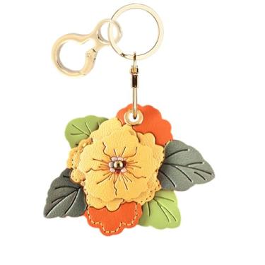 Imagem de Capa de couro compatível com AirTag, linda capa protetora com chaveiro, rastreador GPS antiarranhões para chaves, bolsa, animais de estimação (flor de begônia B)