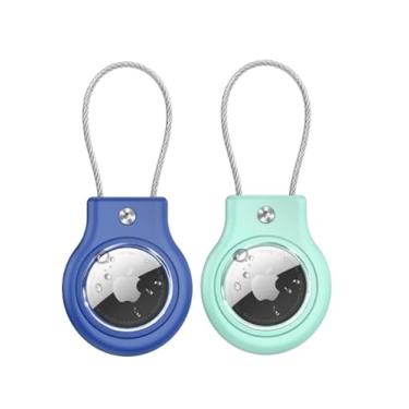 Imagem de Porta-chaves impermeável Rastreador apple, 1 pacote, com trava de segurança para Apple tag, porta-chaves com cabo de arame, acessórios duráveis à prova de arranhões com chaveiro (Azul e Verde)