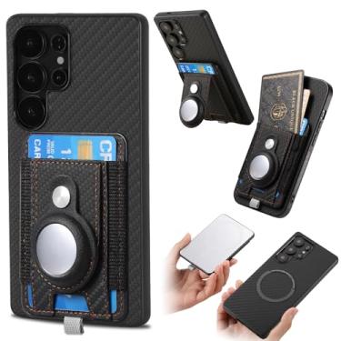 Imagem de Fourmor Capa carteira magnética para Samsung Galaxy S25Ultra com suporte AirTag [compatível com Magsafe] [compartimento elástico] [clipe traseiro removível], couro PU + painel traseiro de