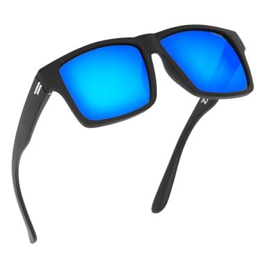 Imagem de TOROE Óculos de sol clássicos RANGE TR90 armação polarizada inquebrável com lentes AR de policarbonato revestidas hidrofóbicas, Preto fosco | Azul Baja (Cat3), One Size