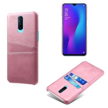 Imagem de Capas Compatível com OPPO R17 PRO,Caso de couro PU-Tampa de telefone a prova de choque com 2 slots de cartão,Proteção anti-impressão digital e anti-gota-Pink
