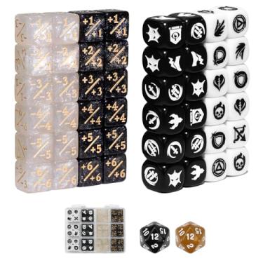 Imagem de FourDragons 50 Pieces 12mm MTG Icon Abilities Keywords Life Counters Dice Set with Box, Loyalty 6 Sided Mini Dice Creature Stats Buff Tokens for magic the gatering TCG CCG Magic Card Games Accessories