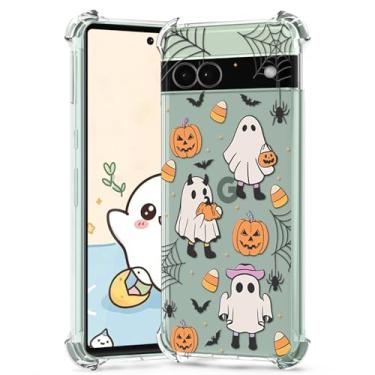Imagem de XIMIZU Capa de Halloween para Google Pixel 6A Pumpkin, Ghost Designe, macia, fina, TPU, à prova de choque, capa protetora para celular transparente para Google Pixel 6A Kids