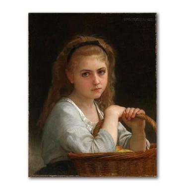 Imagem de LXURY Bouguereau. Menina jovem com uma cesta de frutas. Reprodução de pinturas famosas. Arte de parede em tela. Pôsteres e impressões. Imagem para decoração de casa 70 x 91 cm sem moldura