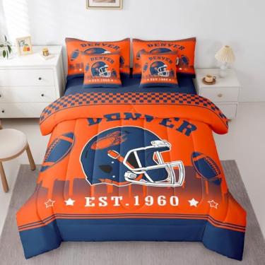 Imagem de Jogo de cama solteiro para meninos com lençol de cima e elástico, 7 peças, para fãs de futebol americano, com fronhas e fronhas, para crianças e adultos, geométrico, xadrez búfalo (Denver)