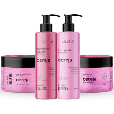 Imagem de Kit Banho Premium Labotrat Cereja Completo 4 Produtos C/ Sais Cheiro De Fruta Corpo E Rosto