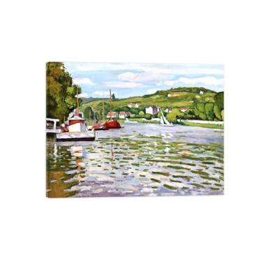 Imagem de LXURY Impressão de arte de parede em tela de moldura de madeira - barcos - reproduções de imagens em tela famosas - pôster de pintura de arte para decoração de parede de escritório doméstico 60 x 80