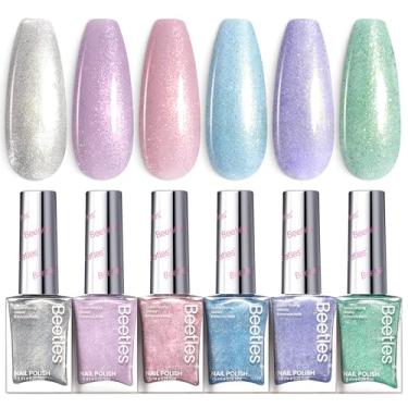 Imagem de Beetles Conjunto de esmaltes com glitter, 6 cores, glitter, brilho de fada, secagem rápida, rosa, branco, verde, azul, roxo, kit de esmalte de unha faça você mesmo, presente para mulheres e meninas