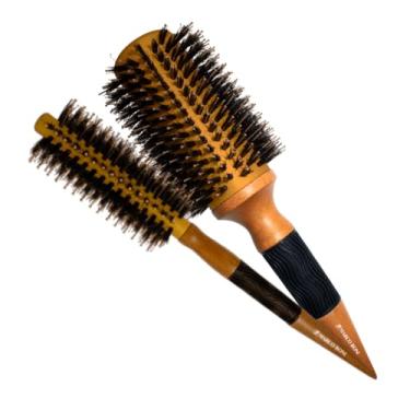 Imagem de KIT 2 ESCOVA PROFISSIONAL THERMAL DUPLA ALTURA CABO MADEIRA 74MM + 37MM REF.: 7822T + 7818T