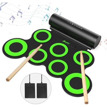 Imagem de IWORD Bateria Eletrônica, Kit De Prática De Bateria Roll Up, Kit De Bateria Midi Com Entrada Para Fone De Ouvido, Alto-Falante Integrado, Pedais De Bateria, Baquetas, 10 Horas De Reprodução, Ótimo P