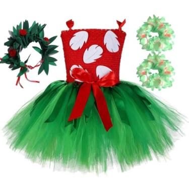 Imagem de Tutu Dreams Vestido tutu verde vermelho havaiano de verão para meninas de 1 a 12 anos com faixa de cabeça de folha de samambaia tropical luau, presentes de festa de aniversário