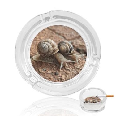 Imagem de Cinzeiro de vidro de cristal com padrão de dois caracóis, cinzeiro redondo para fumar de vidro resistente, portátil, decorativo, moderno, para uso em casa, escritório, interior, exterior, pátio