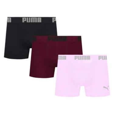 Imagem de Kit 3 Cuecas Puma Boxer Sem Costura Masculina, Preto, Rosa, M