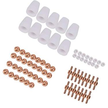 Imagem de Acessórios de tocha de corte de plasma, 70pcs 12mm 40a Cerâmica de cobre consumíveis com ponta Electrodo anel para Cut-40 Cut-40D Super160p Máquina de corte de plasma