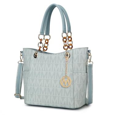 Imagem de MKF Collection Bolsa de ombro feminina, bolsa de mão de couro vegano, bolsa tiracolo com alça superior da Mia K, Azul claro Kissaten, Large