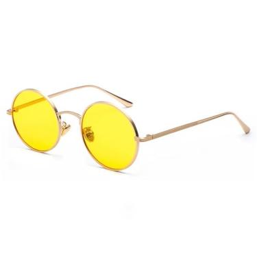 Imagem de Óculos de sol estilo retrô punk masculino e feminino, vintage, redondo, armação de metal, lentes coloridas, óculos de sol da moda, UV400, N06, dourado e amarelo, BH01