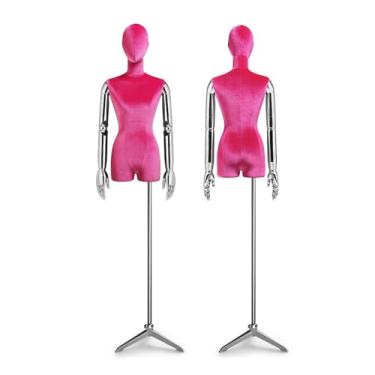 Imagem de Mannequin Manequins de varejo para corpo feminino em prateleiras de exposição de lojas de roupas, altura ajustável de 62,2 a 78,7 polegadas, torso de manequim(Rose Red)