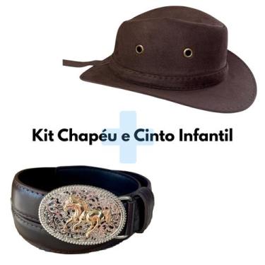 Imagem de Kit Chapéu e Cinto Country Cavalo Dourado Infantil - Su, Marrom