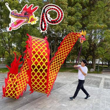 Imagem de Fita De Dança Dragon Poi Com Escala & Cabeça, Flâmula De Dragão Arremessando Malabarismo Ao Ar Livre, Dragão De Seda Flowy Poi Para Park Yard Beach, Red, 8 m (26 ft)