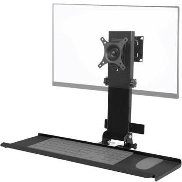 Imagem de Suporte de parede para monitor com bandeja de teclado dobrável para Mac mini/PCs pequenos, monitor e suporte de teclado | Plataforma curva de 66 cm com espaço para mouse | Comporta telas de 43.2 cm