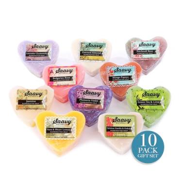 Imagem de Natural Bar Soap Saavy Naturals - Clean, Plant-Based Ingredients - Made In USA Organic Bar Soap - Mini Soap Bars 10 Units Gift Set, Heart Shaped Artisan Soap Bar 10 pack