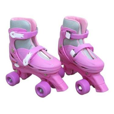 Imagem de Patins 4 Rodas Feminino Rosa Infantil Roller Ajustável 31 a 42 - P, M 