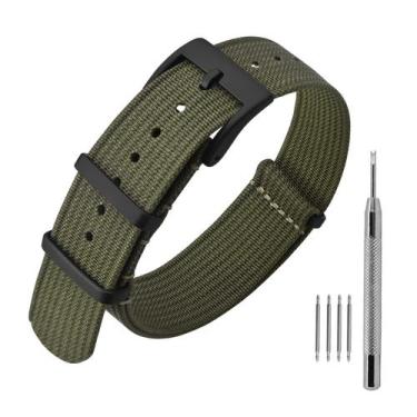 Imagem de Pulseira de relógio ANNEFIT Nylon 22 mm impermeável militar verde mili