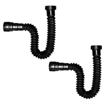 Imagem de Kit 2 Sifão Sanfonado Flex Preto Black Pia Banheiro Cozinha - Valeplas