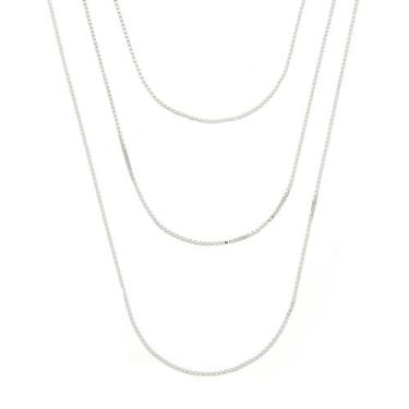 Imagem de Colar De Prata 925 Feminino Veneziana 3 em 1 Gargantilha - DR Joias