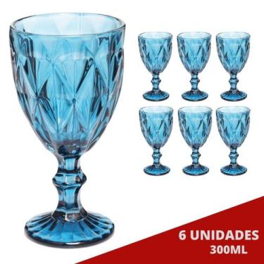 Imagem de 6 Taças de Vidro Diamond Azul Água Suco 300ML Tendência - Ecos, Diaman