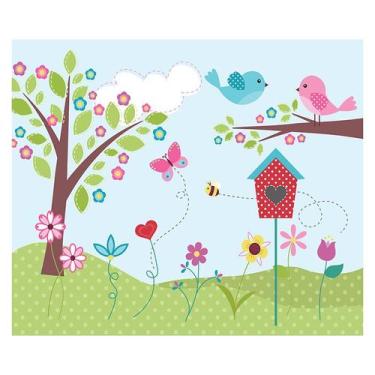 Imagem de Papel de Parede Adesivo Infantil Jardim Passarinhos Bebe Quarto - 516p